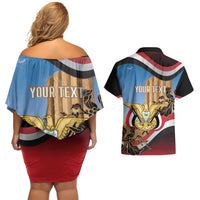 Personalised Yemen Independence Day Couples Matching Off Shoulder Short Dress and Hawaiian Shirt Awwam Temple With Coat Of Arms Proud - Wonder Print Shop