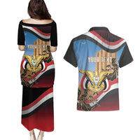 Personalised Yemen Independence Day Couples Matching Puletasi and Hawaiian Shirt Awwam Temple With Coat Of Arms Proud - Wonder Print Shop
