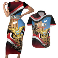 Personalised Yemen Independence Day Couples Matching Short Sleeve Bodycon Dress and Hawaiian Shirt Awwam Temple With Coat Of Arms Proud - Wonder Print Shop