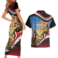 Personalised Yemen Independence Day Couples Matching Short Sleeve Bodycon Dress and Hawaiian Shirt Awwam Temple With Coat Of Arms Proud - Wonder Print Shop