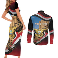 Personalised Yemen Independence Day Couples Matching Short Sleeve Bodycon Dress and Long Sleeve Button Shirt Awwam Temple With Coat Of Arms Proud - Wonder Print Shop