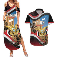 Personalised Yemen Independence Day Couples Matching Summer Maxi Dress and Hawaiian Shirt Awwam Temple With Coat Of Arms Proud - Wonder Print Shop