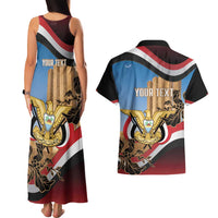 Personalised Yemen Independence Day Couples Matching Tank Maxi Dress and Hawaiian Shirt Awwam Temple With Coat Of Arms Proud - Wonder Print Shop