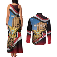 Personalised Yemen Independence Day Couples Matching Tank Maxi Dress and Long Sleeve Button Shirt Awwam Temple With Coat Of Arms Proud - Wonder Print Shop