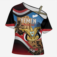Personalised Yemen Independence Day Cross Shoulder Shirt Awwam Temple With Coat Of Arms Proud - Wonder Print Shop