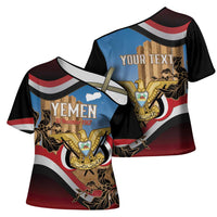 Personalised Yemen Independence Day Cross Shoulder Shirt Awwam Temple With Coat Of Arms Proud - Wonder Print Shop