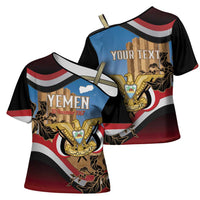 Personalised Yemen Independence Day Cross Shoulder Shirt Awwam Temple With Coat Of Arms Proud - Wonder Print Shop