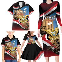 Personalised Yemen Independence Day Family Matching Long Sleeve Bodycon Dress and Hawaiian Shirt Awwam Temple With Coat Of Arms Proud - Wonder Print Shop
