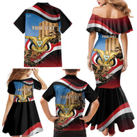 Personalised Yemen Independence Day Family Matching Mermaid Dress and Hawaiian Shirt Awwam Temple With Coat Of Arms Proud - Wonder Print Shop