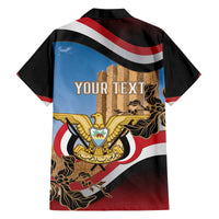 Personalised Yemen Independence Day Family Matching Off The Shoulder Long Sleeve Dress and Hawaiian Shirt Awwam Temple With Coat Of Arms Proud - Wonder Print Shop