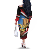 Personalised Yemen Independence Day Family Matching Off The Shoulder Long Sleeve Dress and Hawaiian Shirt Awwam Temple With Coat Of Arms Proud - Wonder Print Shop