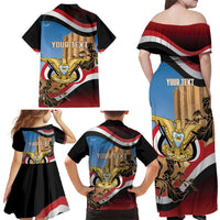 Personalised Yemen Independence Day Family Matching Off Shoulder Maxi Dress and Hawaiian Shirt Awwam Temple With Coat Of Arms Proud - Wonder Print Shop