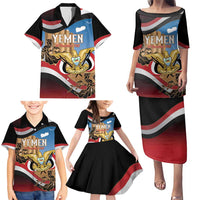 Personalised Yemen Independence Day Family Matching Puletasi and Hawaiian Shirt Awwam Temple With Coat Of Arms Proud - Wonder Print Shop