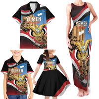 Personalised Yemen Independence Day Family Matching Tank Maxi Dress and Hawaiian Shirt Awwam Temple With Coat Of Arms Proud - Wonder Print Shop
