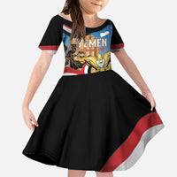 Personalised Yemen Independence Day Kid Short Sleeve Dress Awwam Temple With Coat Of Arms Proud - Wonder Print Shop