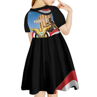 Personalised Yemen Independence Day Kid Short Sleeve Dress Awwam Temple With Coat Of Arms Proud - Wonder Print Shop