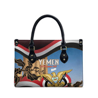Personalised Yemen Independence Day Leather Bag Awwam Temple With Coat Of Arms Proud - Wonder Print Shop