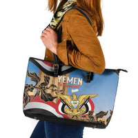 Personalised Yemen Independence Day Leather Tote Bag Awwam Temple With Coat Of Arms Proud - Wonder Print Shop