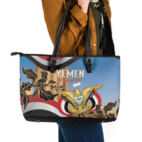 Personalised Yemen Independence Day Leather Tote Bag Awwam Temple With Coat Of Arms Proud - Wonder Print Shop