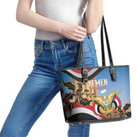 Personalised Yemen Independence Day Leather Tote Bag Awwam Temple With Coat Of Arms Proud - Wonder Print Shop