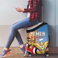 Personalised Yemen Independence Day Luggage Cover Awwam Temple With Coat Of Arms Proud - Wonder Print Shop