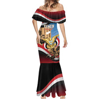 Personalised Yemen Independence Day Mermaid Dress Awwam Temple With Coat Of Arms Proud - Wonder Print Shop