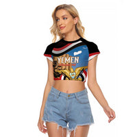 Personalised Yemen Independence Day Raglan Cropped T Shirt Awwam Temple With Coat Of Arms Proud - Wonder Print Shop