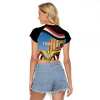 Personalised Yemen Independence Day Raglan Cropped T Shirt Awwam Temple With Coat Of Arms Proud - Wonder Print Shop
