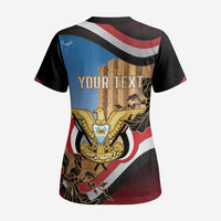 Personalised Yemen Independence Day Scrub Top Awwam Temple With Coat Of Arms Proud - Wonder Print Shop