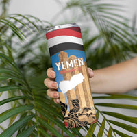 Personalised Yemen Independence Day Skinny Tumbler Awwam Temple With Coat Of Arms Proud - Wonder Print Shop