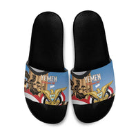 Personalised Yemen Independence Day Slide Sandals Awwam Temple With Coat Of Arms Proud - Wonder Print Shop