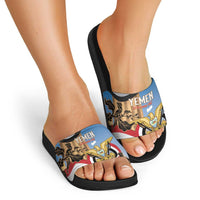 Personalised Yemen Independence Day Slide Sandals Awwam Temple With Coat Of Arms Proud - Wonder Print Shop