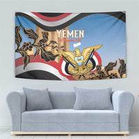 Personalised Yemen Independence Day Tapestry Awwam Temple With Coat Of Arms Proud - Wonder Print Shop