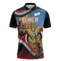 Personalised Yemen Independence Day Zipper Polo Shirt Awwam Temple With Coat Of Arms Proud - Wonder Print Shop