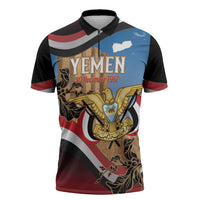 Personalised Yemen Independence Day Zipper Polo Shirt Awwam Temple With Coat Of Arms Proud - Wonder Print Shop