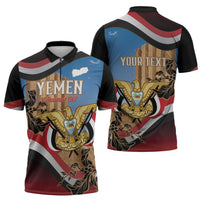 Personalised Yemen Independence Day Zipper Polo Shirt Awwam Temple With Coat Of Arms Proud - Wonder Print Shop