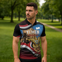 Personalised Yemen Independence Day Zipper Polo Shirt Awwam Temple With Coat Of Arms Proud - Wonder Print Shop