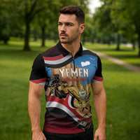 Personalised Yemen Independence Day Zipper Polo Shirt Awwam Temple With Coat Of Arms Proud - Wonder Print Shop