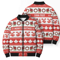Personalised Canada Christmas Bomber Puffer Jacket Canadian Moose Maple Leaf Seamless Style - Wonder Print Shop