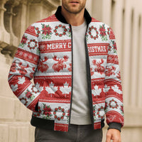 Personalised Canada Christmas Bomber Puffer Jacket Canadian Moose Maple Leaf Seamless Style - Wonder Print Shop