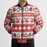 Personalised Canada Christmas Bomber Puffer Jacket Canadian Moose Maple Leaf Seamless Style - Wonder Print Shop