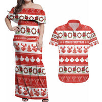 Personalised Canada Christmas Couples Matching Off Shoulder Maxi Dress and Hawaiian Shirt Canadian Moose Maple Leaf Seamless Style - Wonder Print Shop