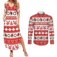 Personalised Canada Christmas Couples Matching Summer Maxi Dress and Long Sleeve Button Shirt Canadian Moose Maple Leaf Seamless Style - Wonder Print Shop