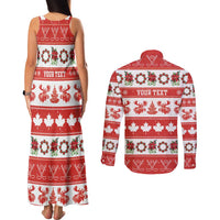 Personalised Canada Christmas Couples Matching Tank Maxi Dress and Long Sleeve Button Shirt Canadian Moose Maple Leaf Seamless Style - Wonder Print Shop