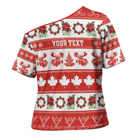Personalised Canada Christmas Cross Shoulder Shirt Canadian Moose Maple Leaf Seamless Style - Wonder Print Shop