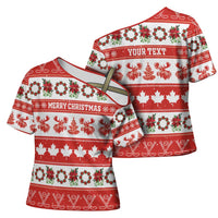 Personalised Canada Christmas Cross Shoulder Shirt Canadian Moose Maple Leaf Seamless Style - Wonder Print Shop