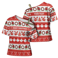 Personalised Canada Christmas Cross Shoulder Shirt Canadian Moose Maple Leaf Seamless Style - Wonder Print Shop