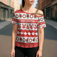 Personalised Canada Christmas Cross Shoulder Shirt Canadian Moose Maple Leaf Seamless Style - Wonder Print Shop