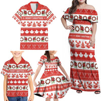 Personalised Canada Christmas Family Matching Off Shoulder Maxi Dress and Hawaiian Shirt Canadian Moose Maple Leaf Seamless Style - Wonder Print Shop