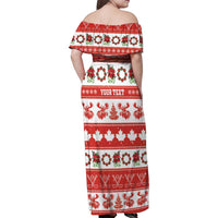 Personalised Canada Christmas Family Matching Off Shoulder Maxi Dress and Hawaiian Shirt Canadian Moose Maple Leaf Seamless Style - Wonder Print Shop
